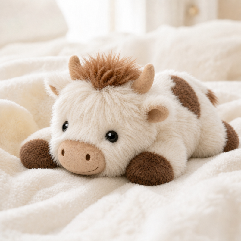 MeWaii® Braune Kuh, flauschiges langhaariges Gewichtskuscheltier