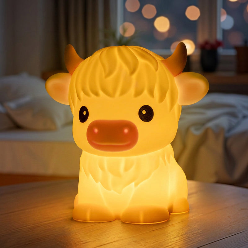 MeWaii® Highland Cow Silikon Squishy LED Nachtlicht - Perfektes Geschenk für Kinder und Mädchen